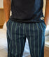 Men summer pajama set Dark Blue T-shirt + Dark Blue X Dark Green Striped Pants